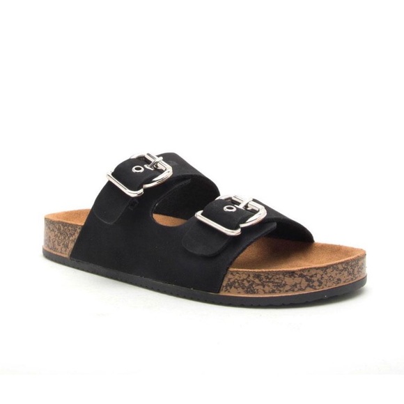 Black Adjustable Double Band Buckle Slides - Picture 3 of 8